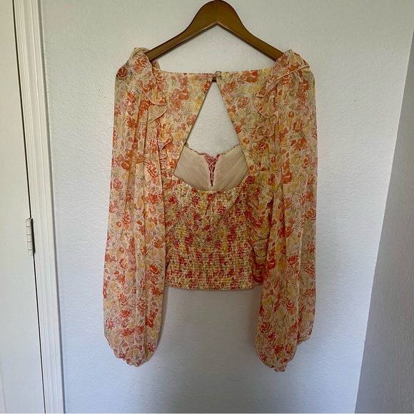 Free People NWT Mabel Ruched Print Blouse Size Large - Picture 12 of 14